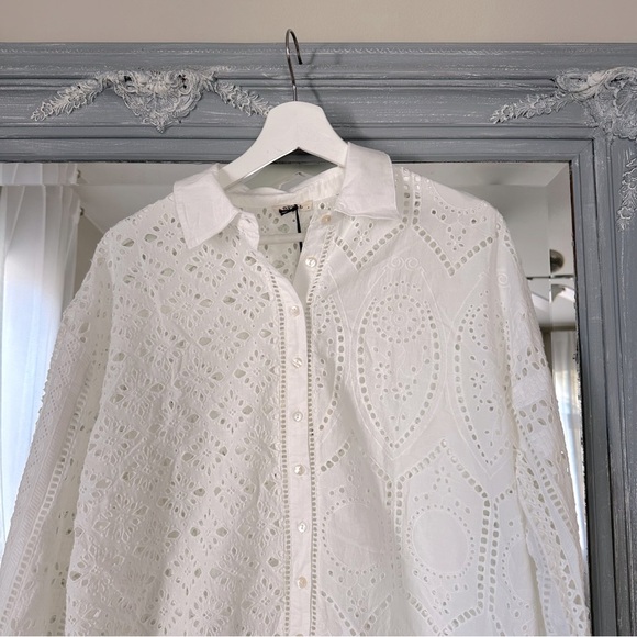 NWT Spell & The Gypsy Collective Lottie Oversized Eyelet Button Shirt Dress S - Picture 6 of 7